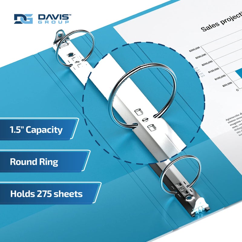 Davis Group Premium Economy 6-Pack 3-Ring Binders for School or Office, Round-Ring Binders, 1.5 Inch, Turquoise - Image 2